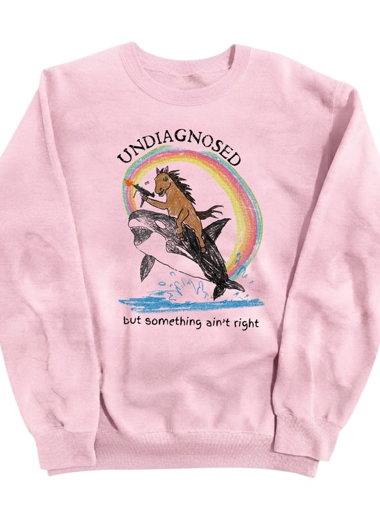 Gildan Tops - Gildan Light Pink Graphic Sweatshirt with Horse Riding Orca and Rainbow